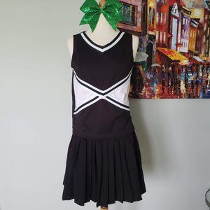 Black Cheerleading Outfit Costume Size Large w/Bow